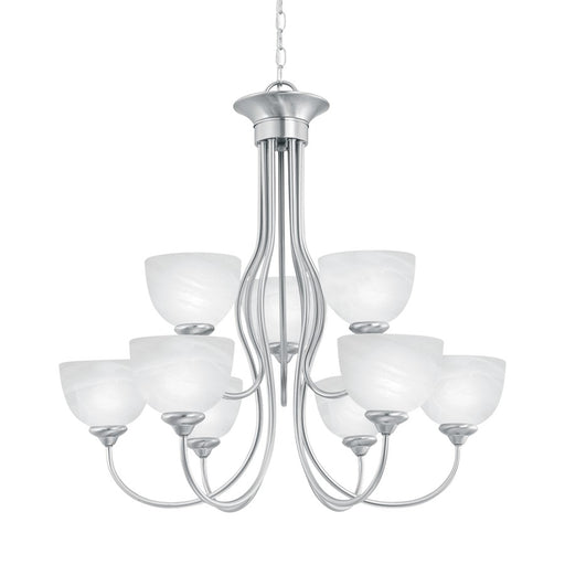Atlas Lighting Tahoe 30'' Wide 9Lt Chandelier, Brushed Nickel/White