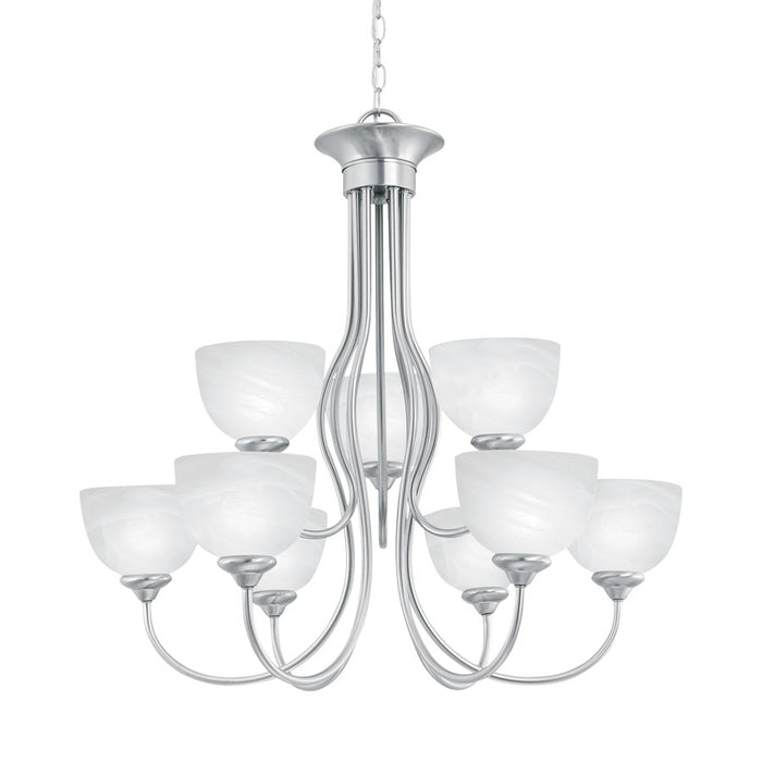Atlas Lighting Tahoe 30'' Wide 9Lt Chandelier, Brushed Nickel/White