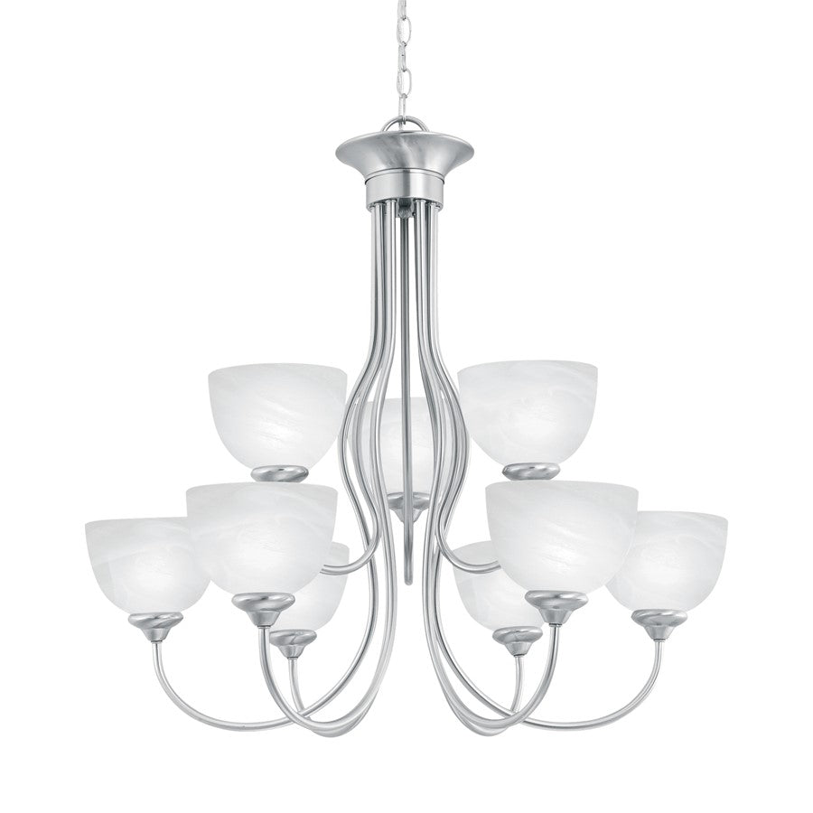 Atlas Lighting Tahoe 30'' Wide 9Lt Chandelier, Brushed Nickel/White