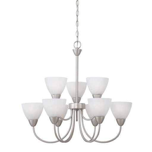 Atlas Lighting Tia 25.98'' Wide 9Lt Chandelier, Matte Nickel/White