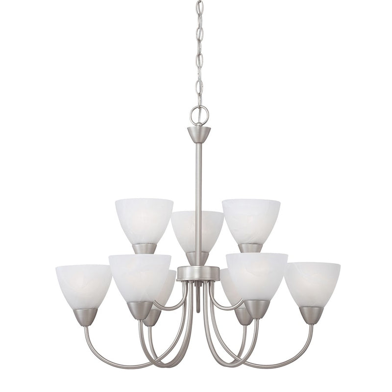 Atlas Lighting Tia 26in 9-Light Chandelier | Traditional Matte Nickel and White Frosted Glass | Kitchen & Dining Room | Model CL11362-NK