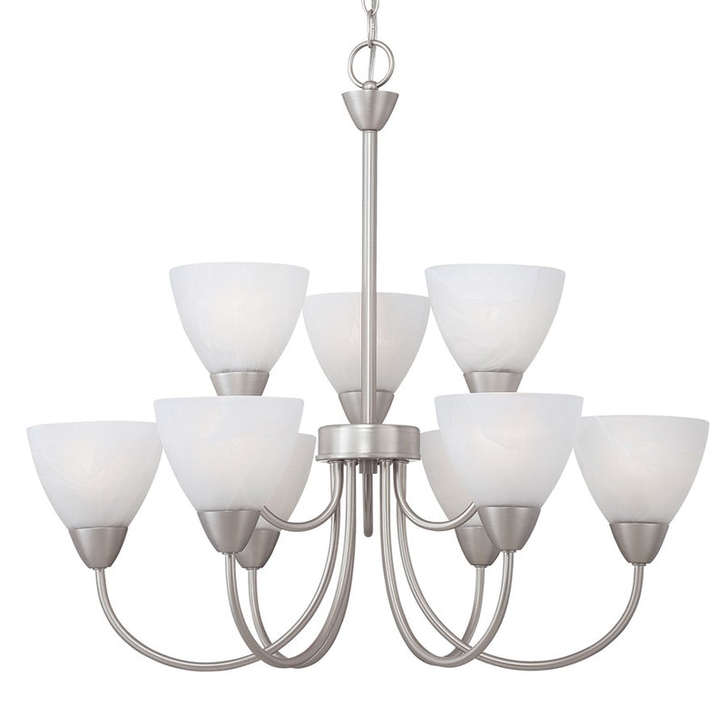Atlas Lighting Tia 26in 9-Light Chandelier | Traditional Matte Nickel and White Frosted Glass | Kitchen & Dining Room | Model CL11362-NK