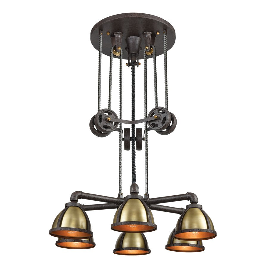 Atlas Lighting Torque 36'' Wide 6Lt Chandelier, Vintage Rust/Brass