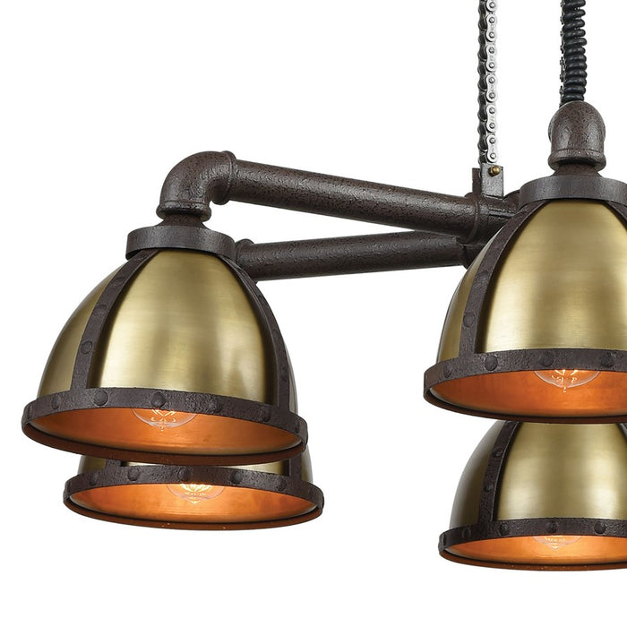 Atlas Lighting Torque 36'' Wide 6Lt Chandelier, Vintage Rust/Brass