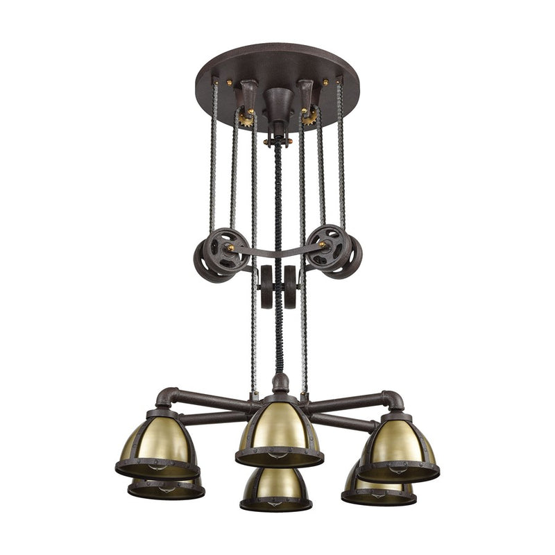 Atlas Lighting Torque 36'' Wide 6Lt Chandelier, Vintage Rust/Brass