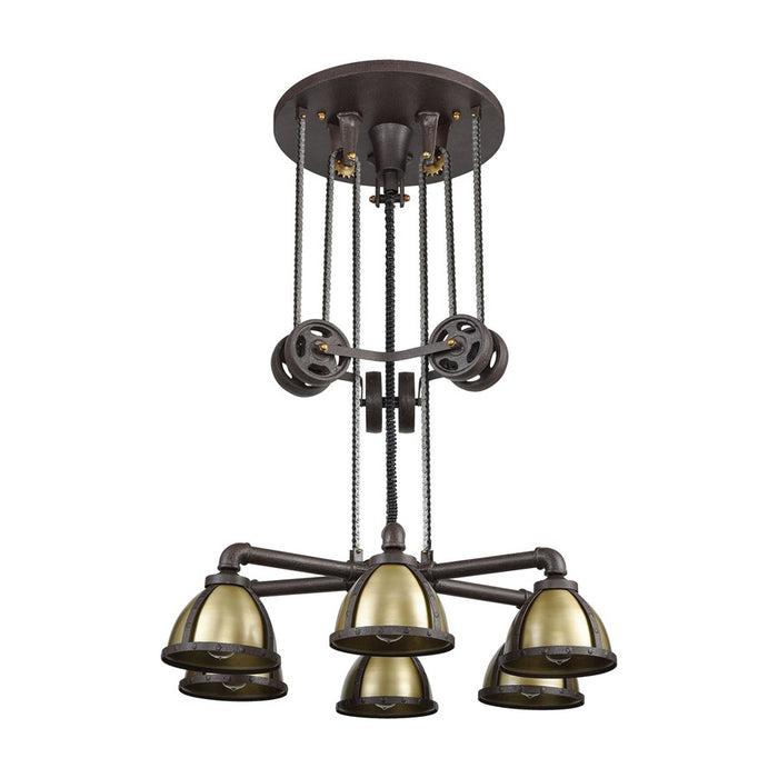 Atlas Lighting Torque 36'' Wide 6Lt Chandelier, Vintage Rust/Brass