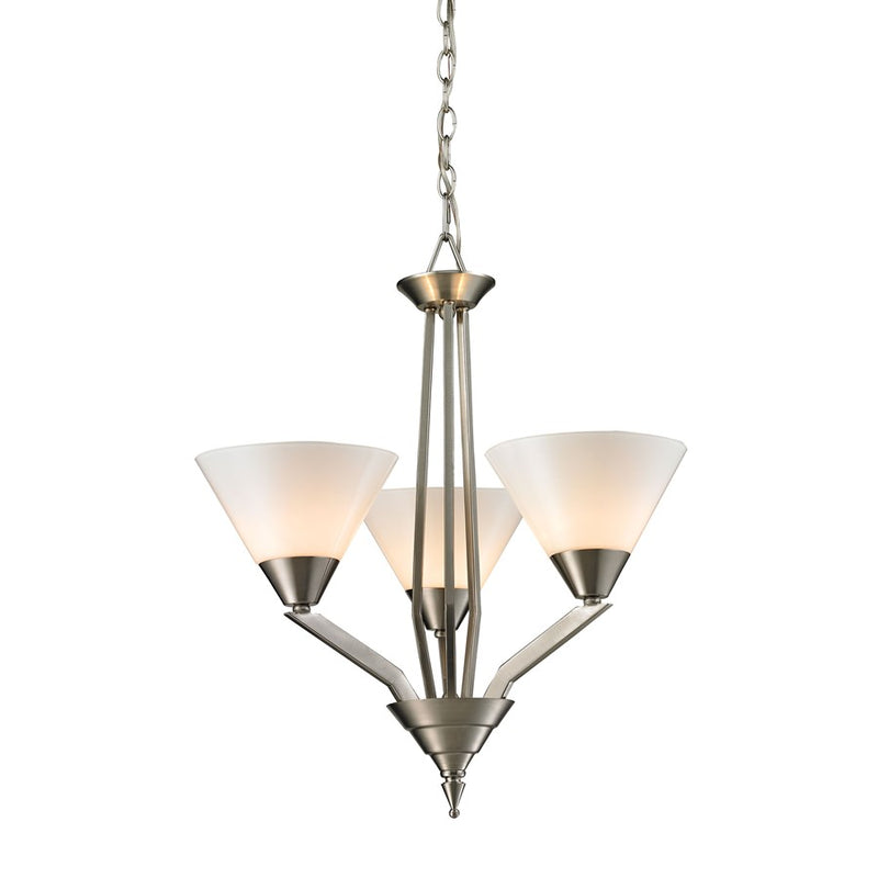 Atlas Lighting Tribecca 21in 3-Light Chandelier | Modern Brushed Nickel and White Glass | Dining Room & Kitchen Island | Model CL11371-NK