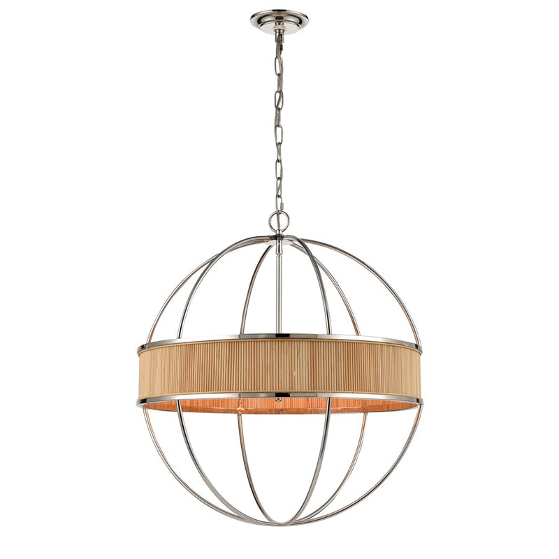 Atlas Lighting Ural 24in 6-Light Chandelier | Transitional Polished Nickel and Natural Bamboo | Dining Room & Living Room | Model CL11380-NK