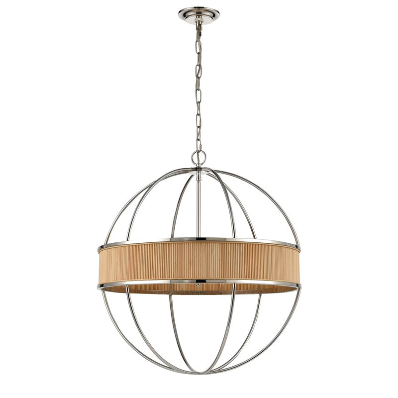 Atlas Lighting Ural 24in 6-Light Chandelier | Transitional Polished Nickel and Natural Bamboo | Dining Room & Living Room | Model CL11380-NK