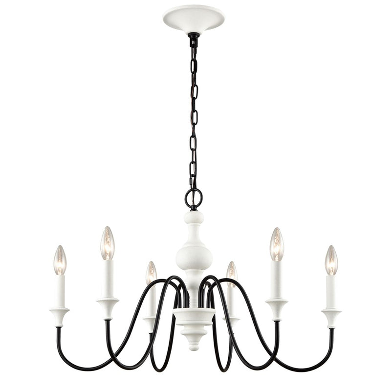 Atlas Lighting Val de Loire 28in 6-Light Chandelier | French Country Textured White and Black Metal | Dining Room & Entryway | Model CL11381-WH