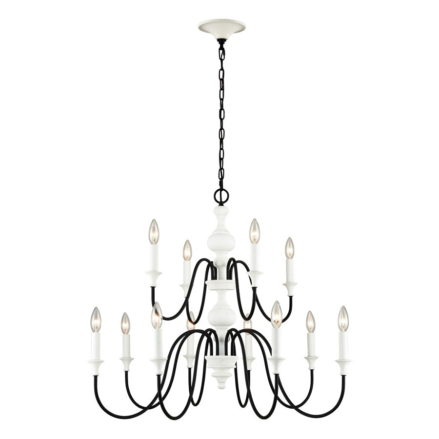 Atlas Lighting Val de Loire 36'' Wide 12Lt Chandelier, White