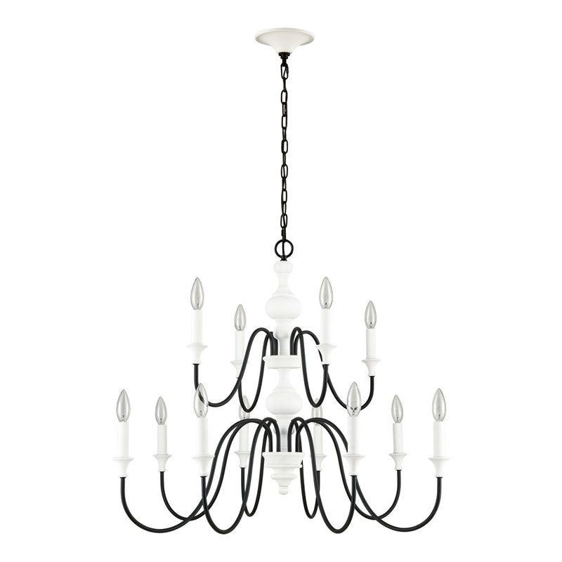 Atlas Lighting Val de Loire 36in 12-Light Chandelier | French Country Textured White Metal | Dining Room & Foyer | 36 x 36 x 28 in | Model CL11382-WH