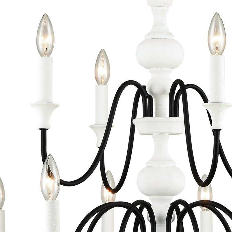Atlas Lighting Val de Loire 36in 12-Light Chandelier | French Country Textured White Metal | Dining Room & Foyer | 36 x 36 x 28 in | Model CL11382-WH