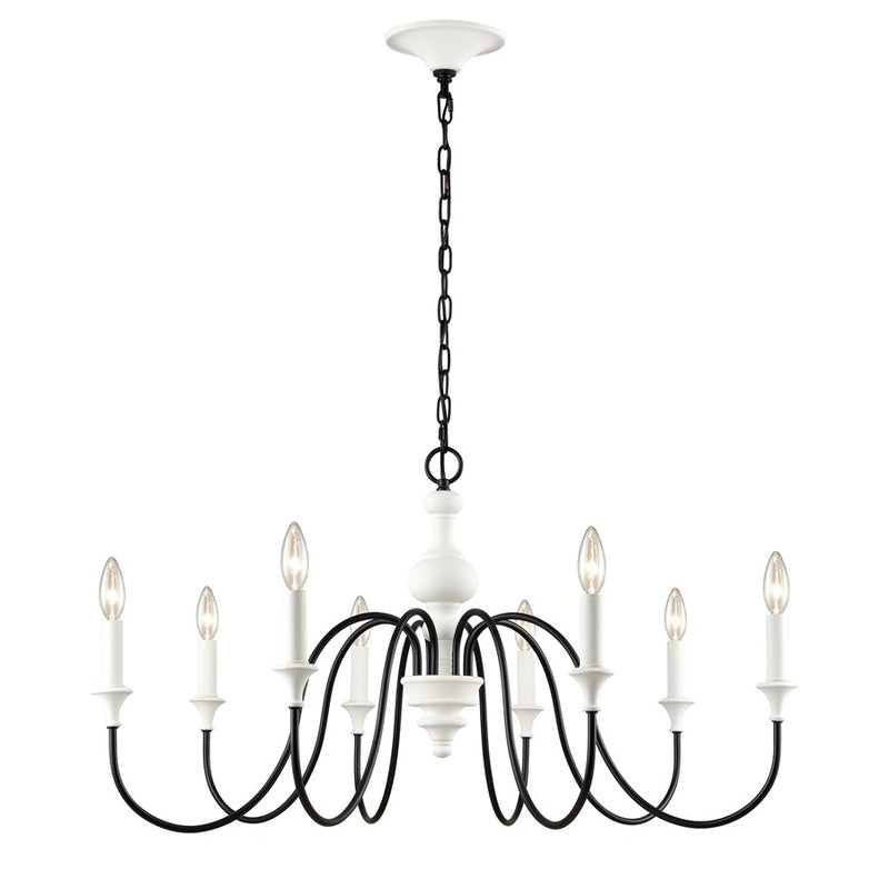 Atlas Lighting Val de Loire 36in 8-Light Chandelier | French Country Textured White Metal | Dining Room & Foyer | 36 x 36 x 19 in | Model CL11383-WH