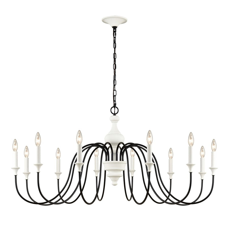 Atlas Lighting Val de Loire 48in 12-Light Chandelier | French Country Textured White Metal | Dining Room & Foyer | 48 x 48 x 23 in | Model CL11384-WH