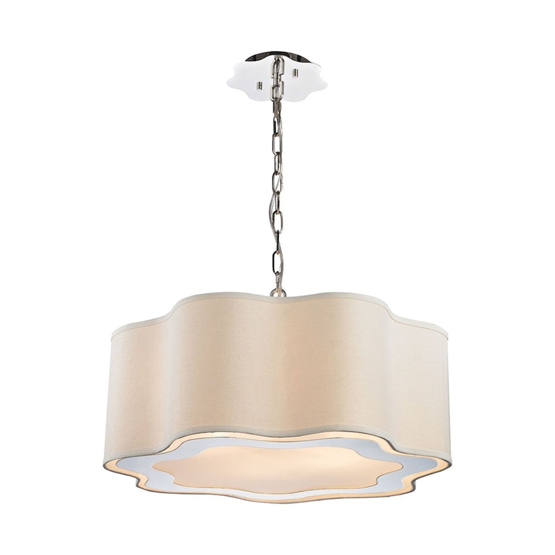Atlas Lighting Villoy 24in 6-Light Chandelier | Modern Polished Nickel and White Fabric | Dining Room & Kitchen Island | Model CL11386-NK