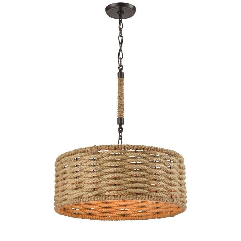 Atlas Lighting Weaverton 19in 3-Light Chandelier | Transitional Natural Rope and Oil Rubbed Bronze | Dining Room & Living Room | Model CL11389-NA