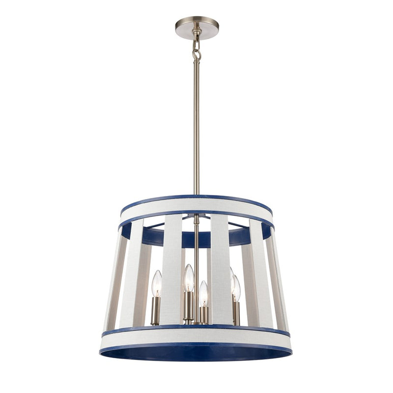 Atlas Lighting White Burlap 20in 6-Light Chandelier | Coastal Ocean Blue and White Burlap | Dining Room & Living Room | Model CL11392-WH