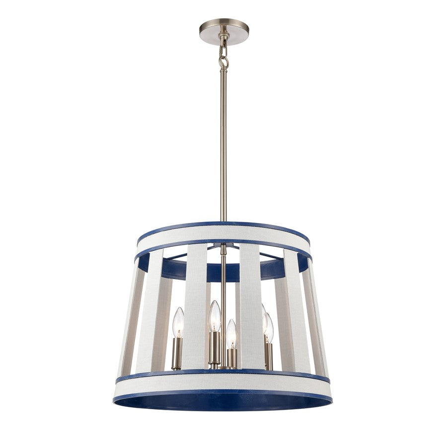 Atlas Lighting White Burlap 20'' Wide 6Lt Chandelier, Blue/White
