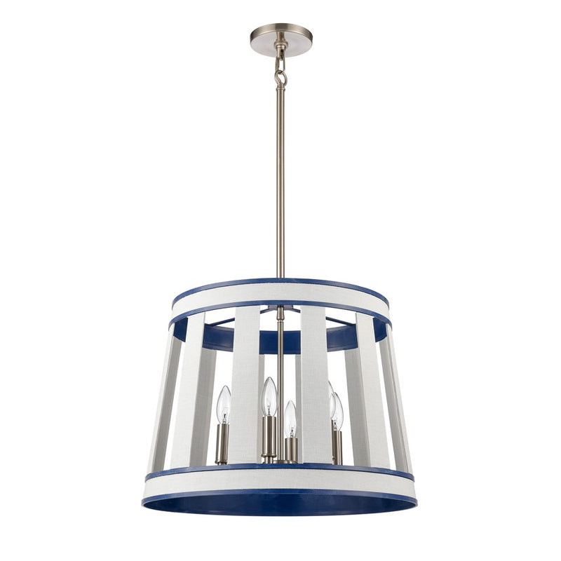 Atlas Lighting White Burlap 20in 6-Light Chandelier | Coastal Ocean Blue and White Burlap | Dining Room & Living Room | Model CL11392-WH