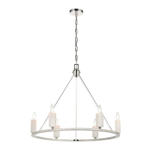 Atlas Lighting White Stone 30''W 6Lt Chandelier, Polished Nickel