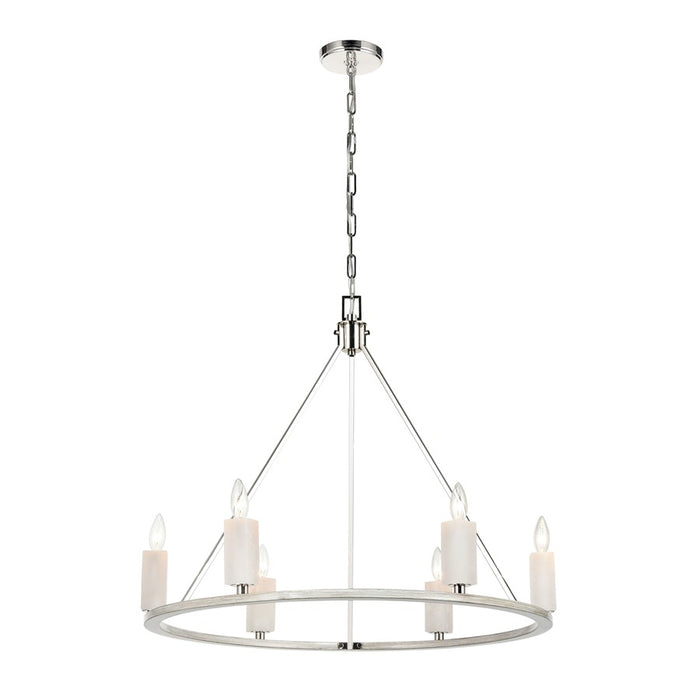 Atlas Lighting White Stone 30''W 6Lt Chandelier, Polished Nickel