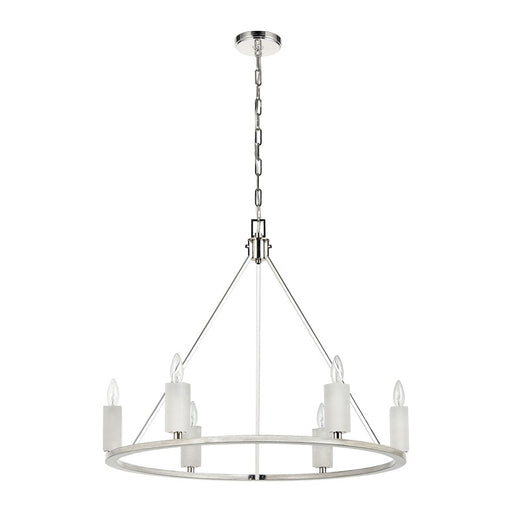 Atlas Lighting White Stone 30''W 6Lt Chandelier, Polished Nickel