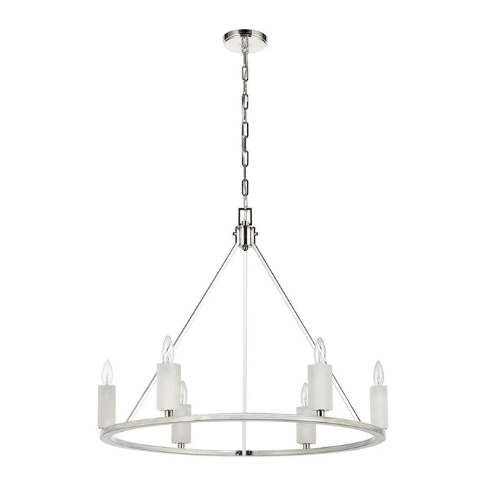 Atlas Lighting White Stone 30''W 6Lt Chandelier, Polished Nickel