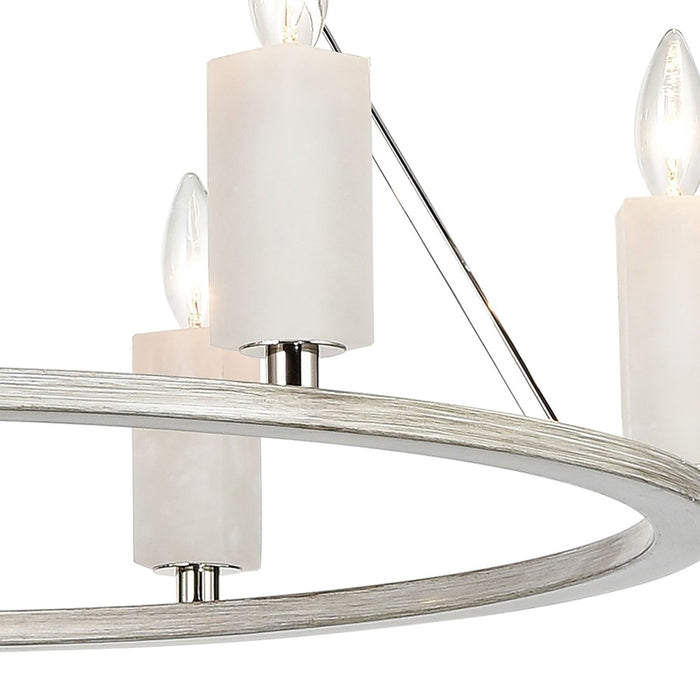 Atlas Lighting White Stone 30''W 6Lt Chandelier, Polished Nickel