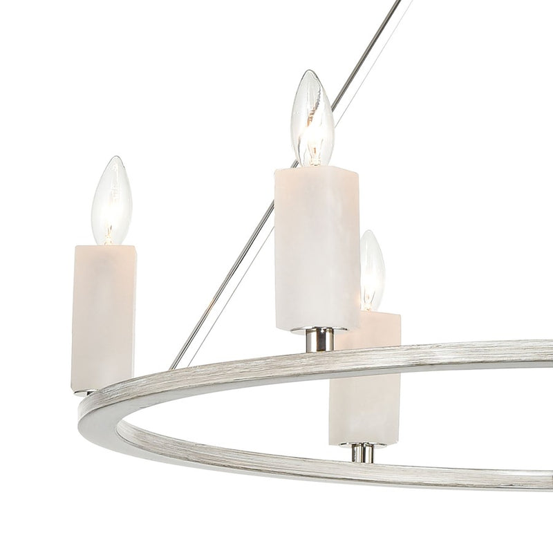 Atlas Lighting White Stone 30''W 6Lt Chandelier, Polished Nickel