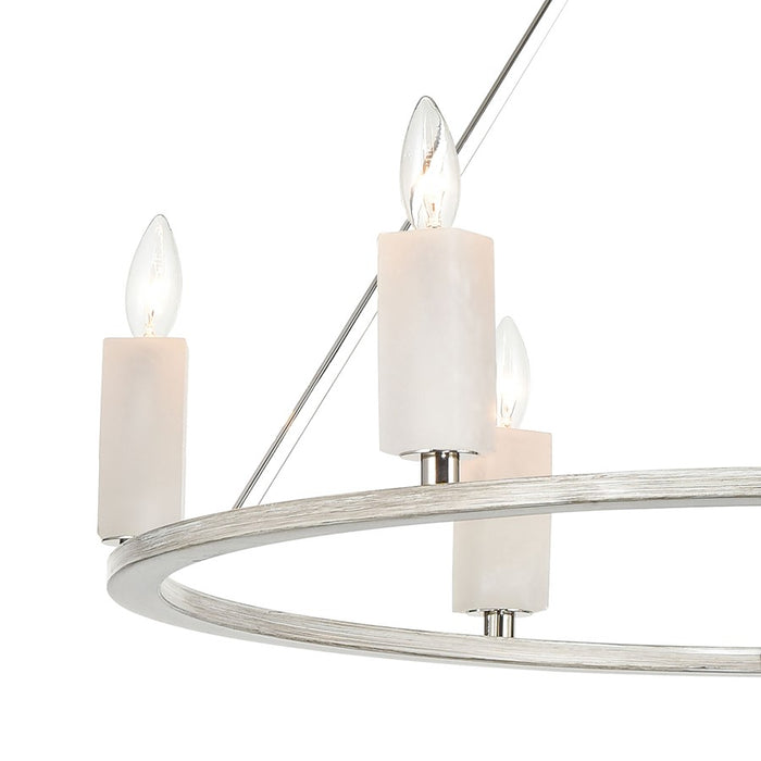 Atlas Lighting White Stone 30''W 6Lt Chandelier, Polished Nickel