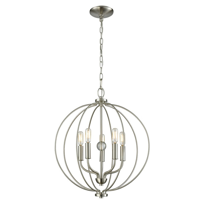Atlas Lighting Williamsport 19in 5-Light Chandelier | Transitional Brushed Nickel Metal | Dining Room & Foyer | 19 x 19 x 22 in | Model CL11400-NK