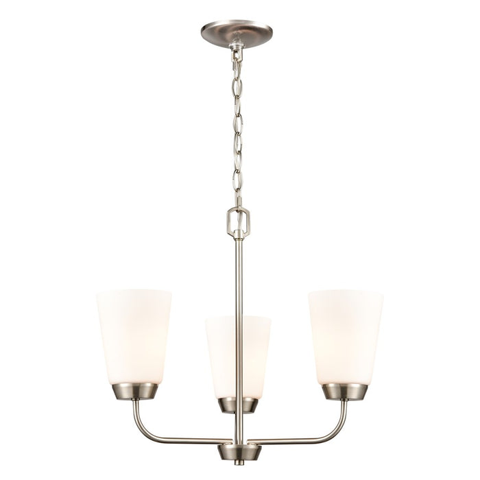 Atlas Lighting Winslow 19''W 3Lt Chandelier, Brushed Nickel/White