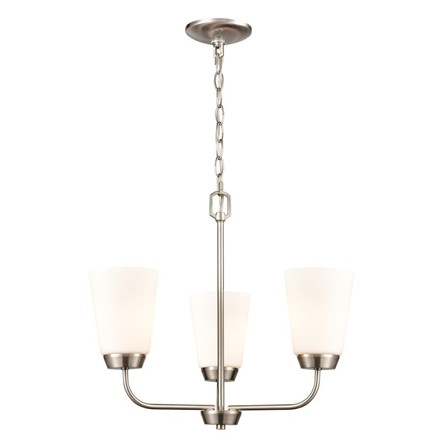 Atlas Lighting Winslow 19''W 3Lt Chandelier, Brushed Nickel/White