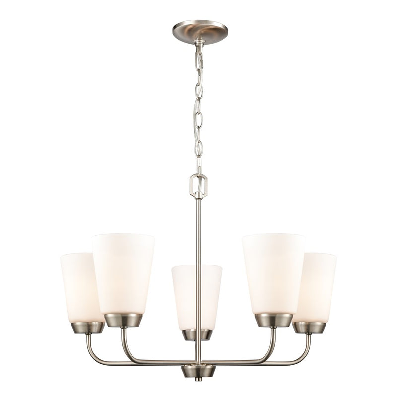 Atlas Lighting Winslow 25in 5-Light Chandelier | Traditional Brushed Nickel and White Frosted Glass | Dining Room & Kitchen Island | Model CL11402-NK