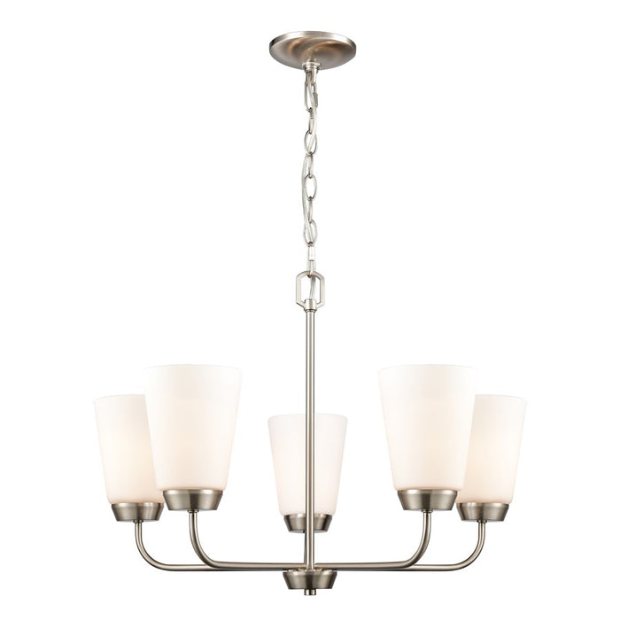 Atlas Lighting Winslow 25''W 5Lt Chandelier, Brushed Nickel/White