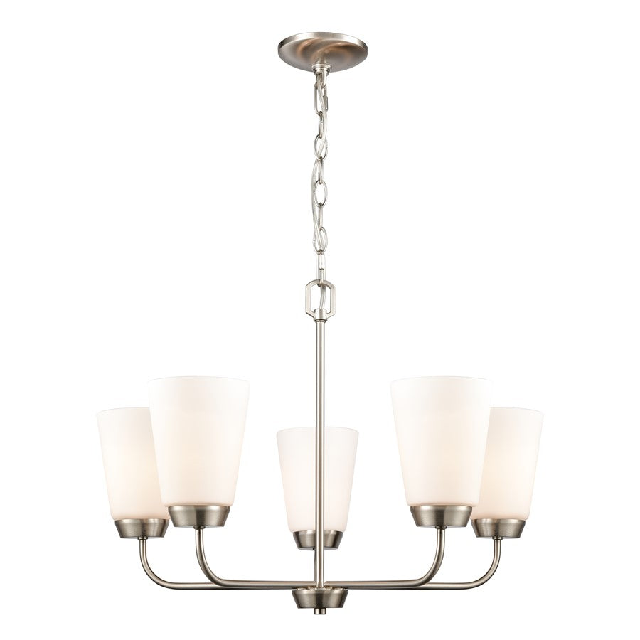 Atlas Lighting Winslow 25''W 5Lt Chandelier, Brushed Nickel/White
