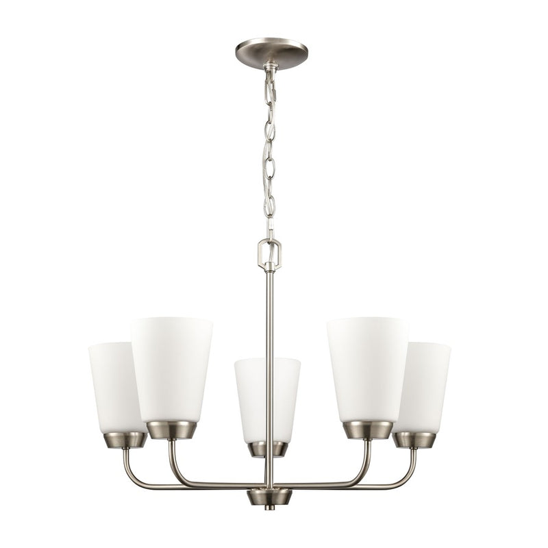 Atlas Lighting Winslow 25in 5-Light Chandelier | Traditional Brushed Nickel and White Frosted Glass | Dining Room & Kitchen Island | Model CL11402-NK