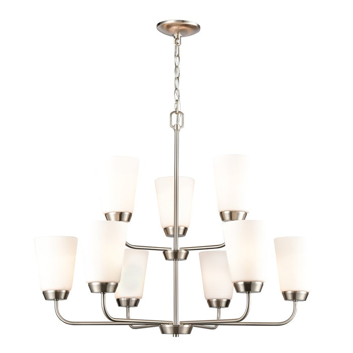 Atlas Lighting Winslow 30''W 9Lt Chandelier, Brushed Nickel/White