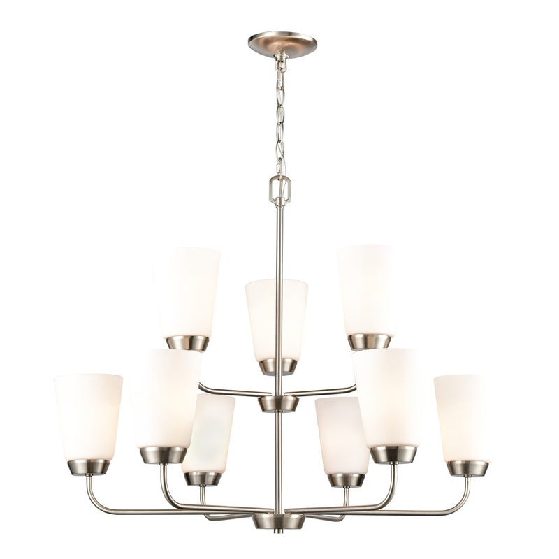 Atlas Lighting Winslow 30in 9-Light Chandelier | Traditional Brushed Nickel and White Frosted Glass | Dining Room & Kitchen Island | Model CL11403-NK