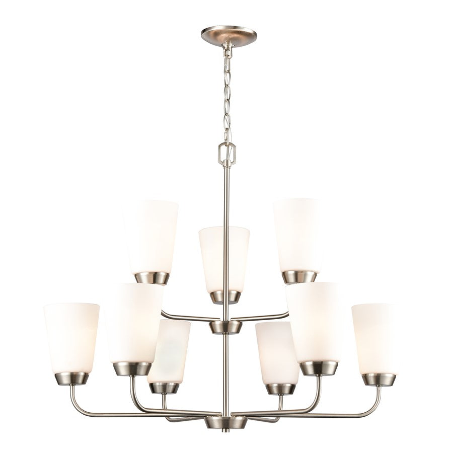 Atlas Lighting Winslow 30''W 9Lt Chandelier, Brushed Nickel/White