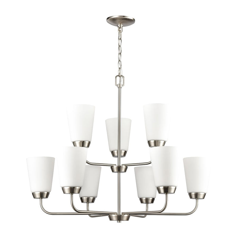 Atlas Lighting Winslow 30''W 9Lt Chandelier, Brushed Nickel/White
