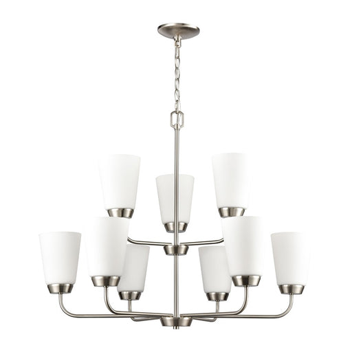 Atlas Lighting Winslow 30''W 9Lt Chandelier, Brushed Nickel/White