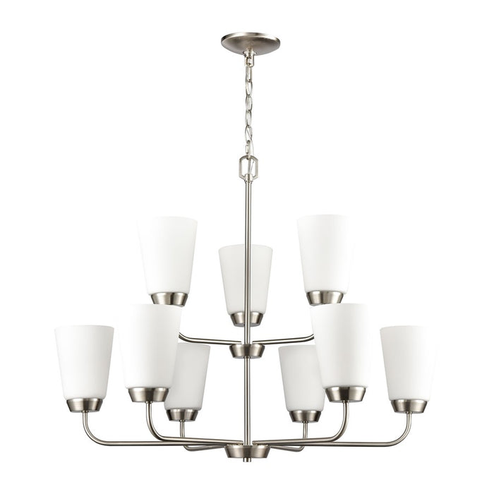 Atlas Lighting Winslow 30''W 9Lt Chandelier, Brushed Nickel/White
