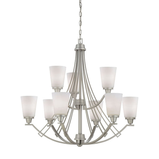 Atlas Lighting Wright 33'' Wide 9Lt Chandelier, Matte Nickel/White