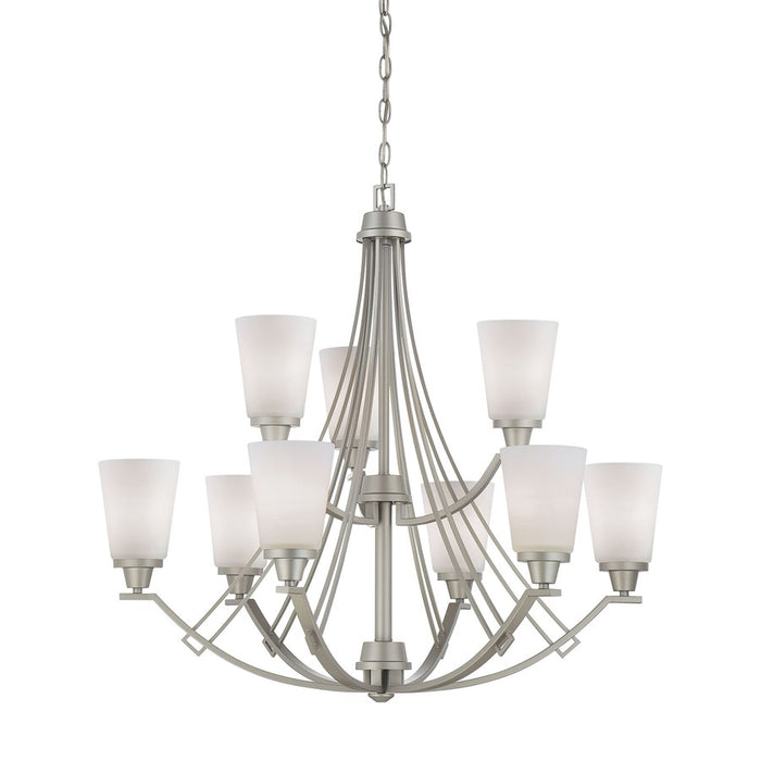 Atlas Lighting Wright 33'' Wide 9Lt Chandelier, Matte Nickel/White