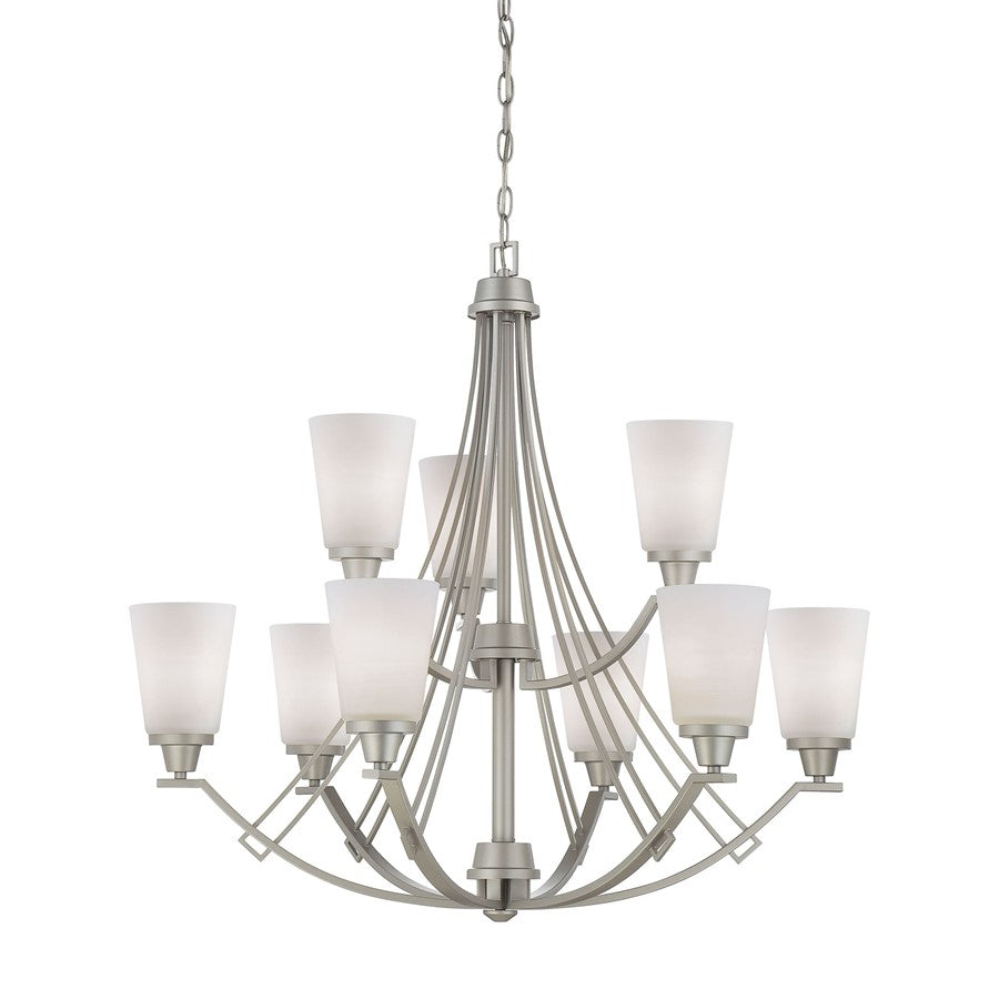 Atlas Lighting Wright 33'' Wide 9Lt Chandelier, Matte Nickel/White