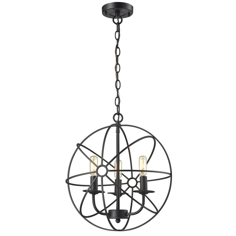 Atlas Lighting Yardley 16in 3-Light Chandelier | Transitional Black Metal Cage | Dining Room & Entryway | 16 x 16 x 17 in | Model CL11410-BK