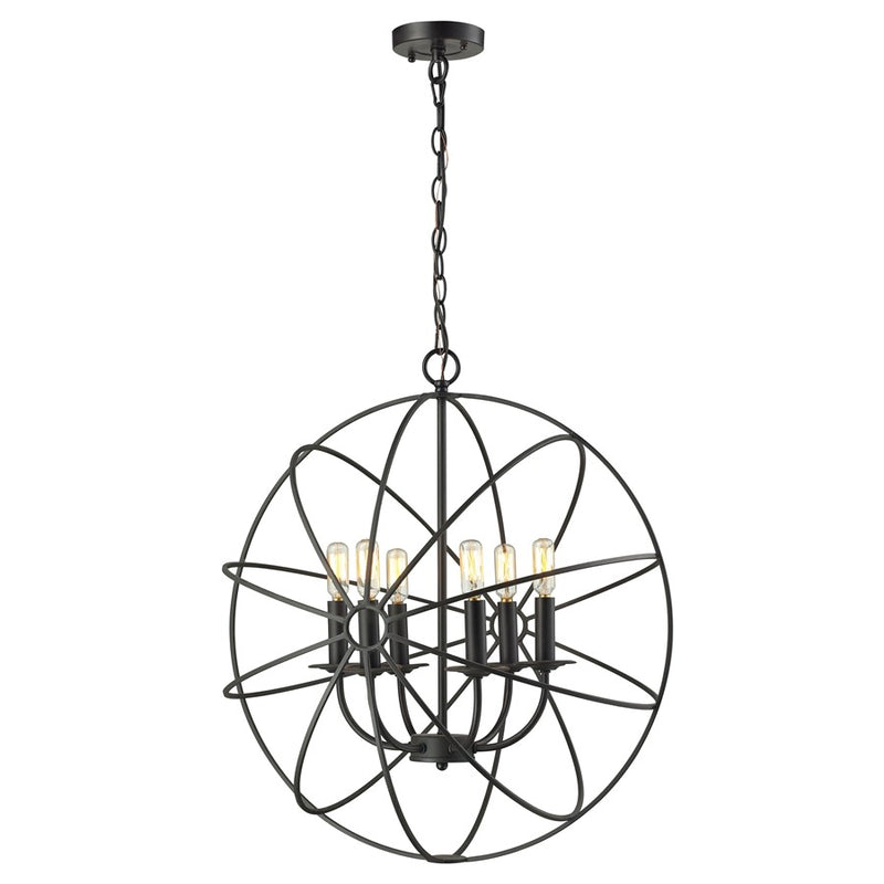 Atlas Lighting Yardley 23in 6-Light Chandelier | Transitional Black Metal Cage | Dining Room & Entryway | 23 x 23 x 26 in | Model CL11411-BK