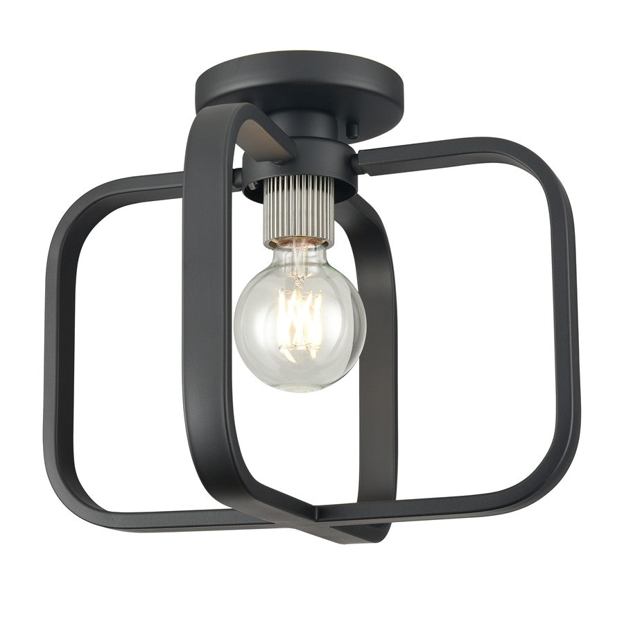Atlas Lighting 13''W 1Lt Flush Mount, Matte Black/Nickel Sockets